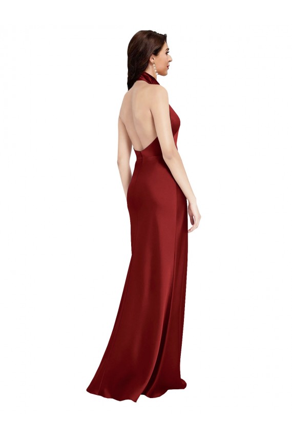 Sem Mangas Cabeçada Sem encosto Cetim Elástico Linha A Vestidos de Madrinha / Vestidos de Noite / Vestidos de Festa