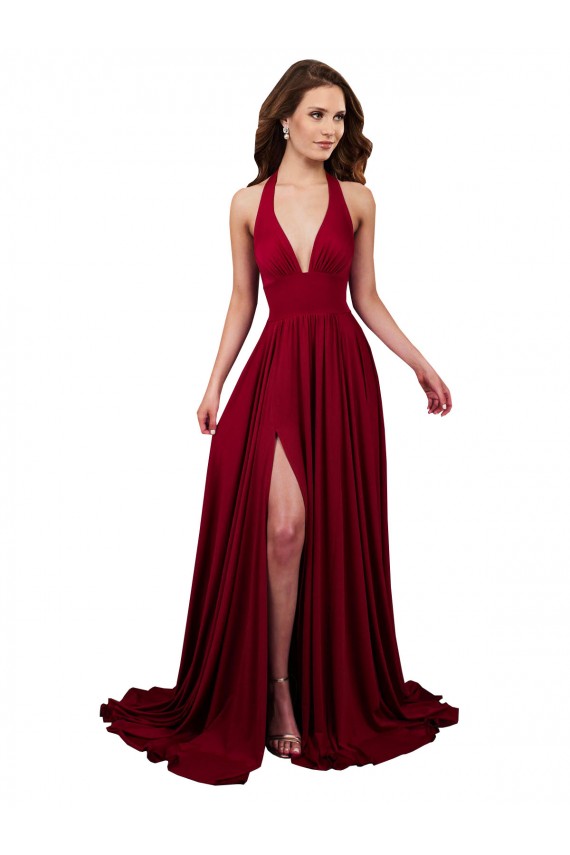 Sem Mangas Cabeçada Abrir de volta Spandex Linha A Vestidos de Madrinha / Vestidos de Noite / Vestidos de Festa
