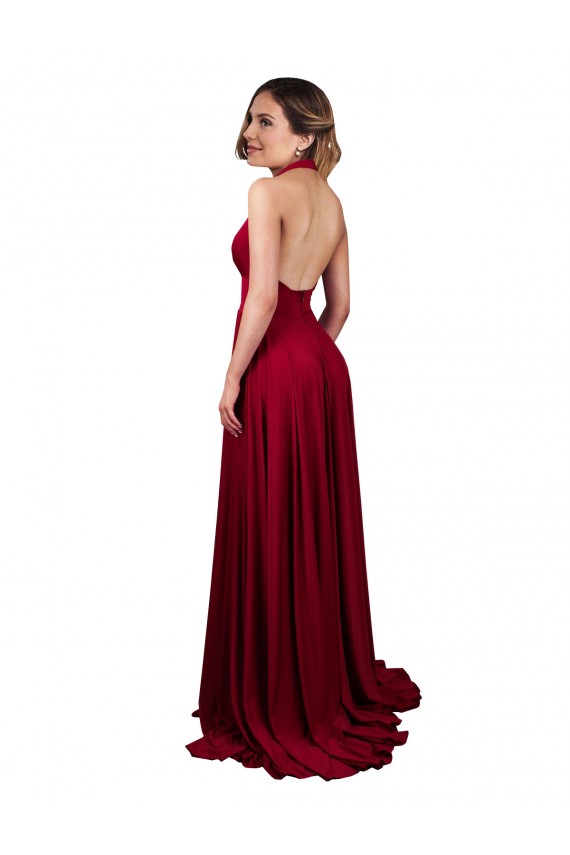 Sem Mangas Cabeçada Abrir de volta Spandex Linha A Vestidos de Madrinha / Vestidos de Noite / Vestidos de Festa
