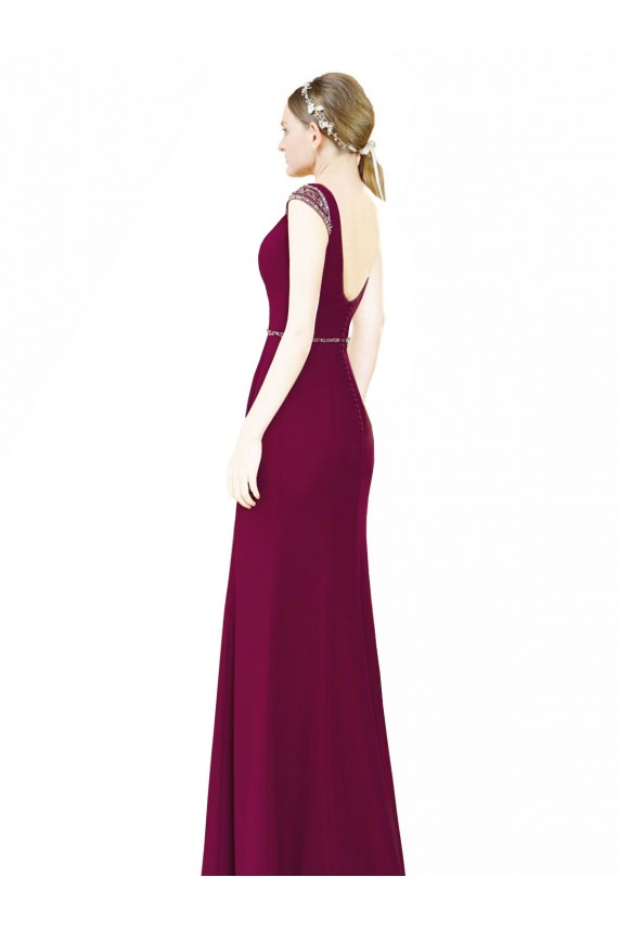 Sem Mangas Decote Barco Lombar Chiffon Linha A Borgonha Vestidos de Madrinha