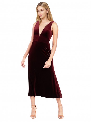 Sem Mangas Decote V Costas em V Veludo Elástico Linha A Curto Vestidos de Madrinha / Vestidos de Festa / Vestidos de Cocktail / Vestidos de Homecoming