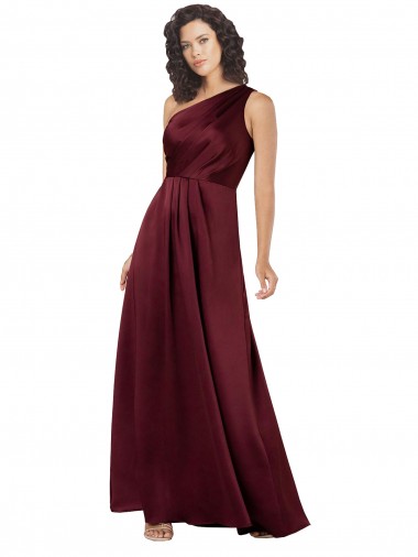 Sem Mangas Um Ombro Cetim Sedoso Linha A Borgonha Longo Vestidos de Madrinha / Vestidos de Noite / Vestidos de Festa