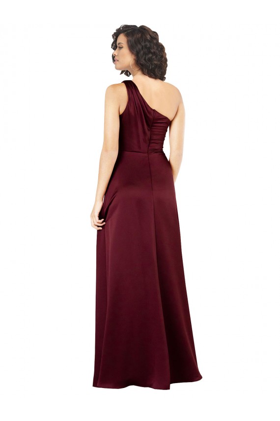 Sem Mangas Um Ombro Cetim Sedoso Linha A Borgonha Longo Vestidos de Madrinha / Vestidos de Noite / Vestidos de Festa