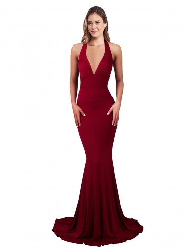 Sem Mangas Cabeçada Abrir de volta Spandex Sereia Vestidos de Madrinha / Vestidos de Noite / Vestidos de Festa
