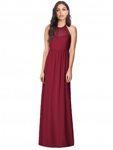 Sem Mangas Cabeçada Chiffon Trombeta Vestidos de Madrinha