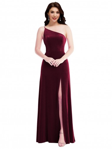 Sem Mangas Um Ombro Veludo Elástico Trombeta Longo Vestidos de Madrinha / Vestidos de Festa