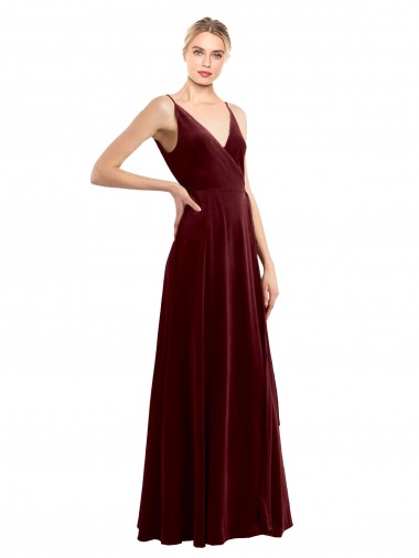 Sem Mangas Decote V Costas em V Veludo Elástico Linha A Vestidos de Madrinha / Vestidos de Festa / Vestidos de Noite