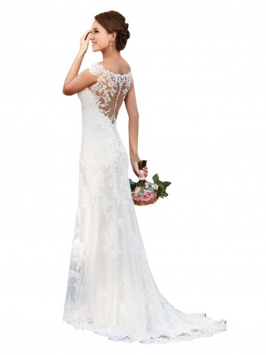 Sem Mangas Barco Renda Bainha Vestidos de Noiva