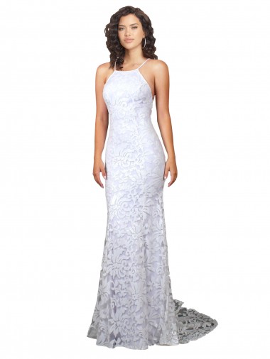 Sem Mangas Decote Alto Lombar Renda Bainha Vestidos de Noiva