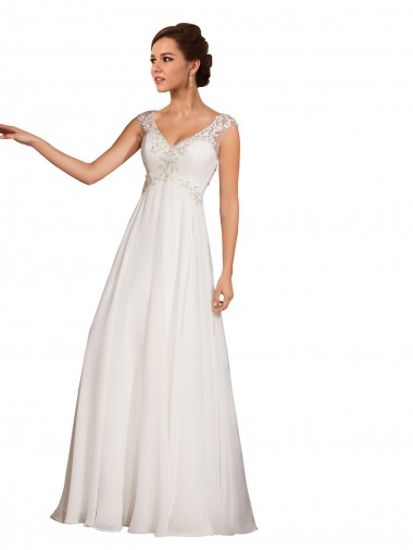 Mangas Curtas Decote V Chiffon & Renda Bainha Vestidos de Noiva