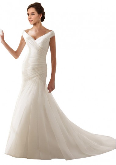 Sem Mangas Fora do Ombro Tule Bainha Vestidos de Noiva