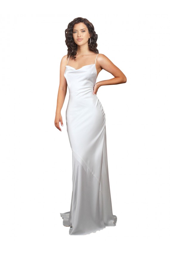 Sem Mangas Decote Capuz Abrir de volta Cetim Sedoso Bainha Vestidos de Noiva