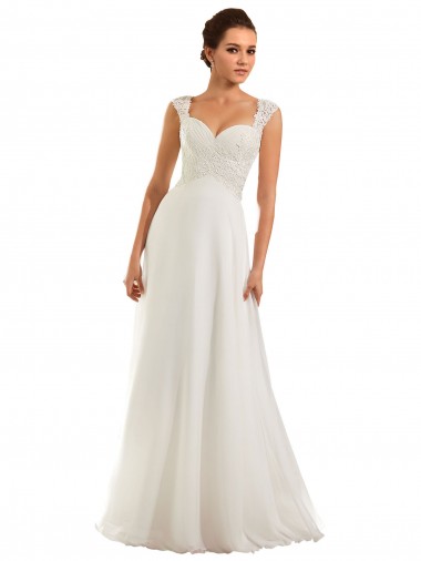 Mangas Compridas Amor Buraco da fechadura Chiffon & Renda Bainha Longo Vestidos de Noiva