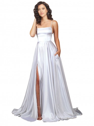 Sem Mangas Alças finas Cetim Elástico Linha A Vestidos de Noiva