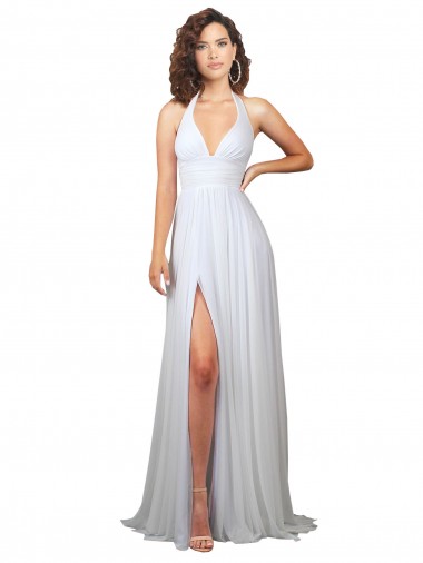 Sem Mangas Decote V Lombar Chiffon Linha A Longo Vestidos de Madrinha