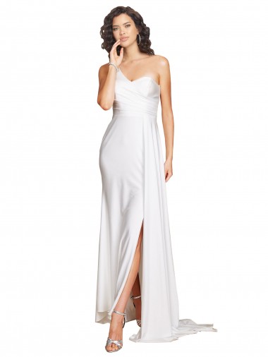 Sem Mangas Um Ombro Cetim Sedoso Linha A Vestidos de Noiva
