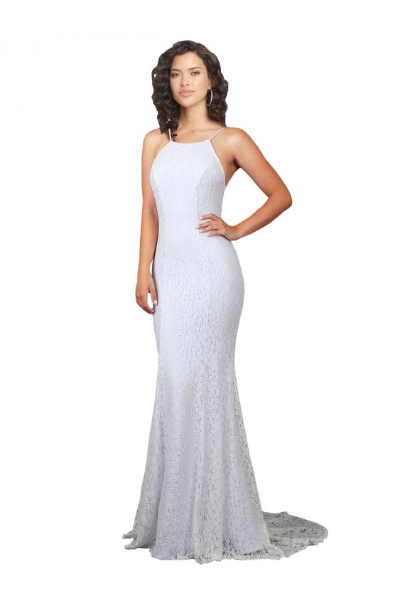 Sem Mangas Decote Alto Sem encosto Renda Sereia Vestidos de Noiva