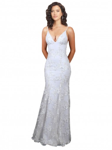 Sem Mangas Decote V Sem encosto Crepe Esticado & Lantejoulas Tule Sereia Longo Vestidos de Madrinha / Vestidos de Noite / Vestidos de Festa