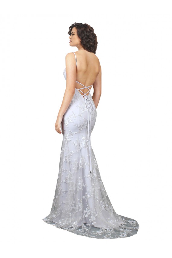Sem Mangas Decote V Sem encosto Crepe Esticado & Lantejoulas Tule Sereia Longo Vestidos de Madrinha / Vestidos de Noite / Vestidos de Festa