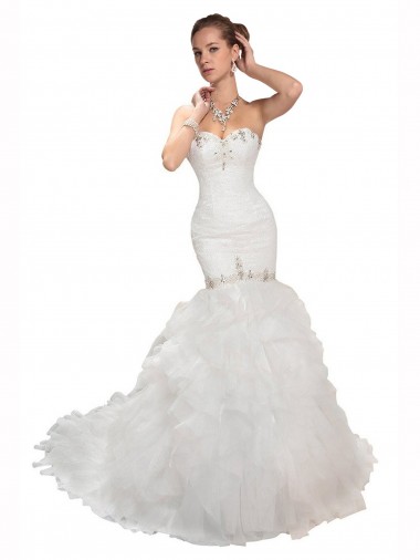 Sem Mangas Amor Tule Sereia Branco Vestidos de Noiva