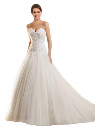 Sem Mangas Amor Tule & Renda Vestido de Baile Longo Vestidos de Noiva