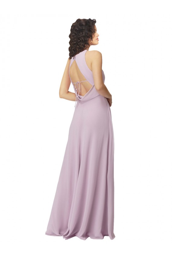 Sem Mangas Cabeçada Buraco da fechadura Chiffon Linha A Vestido de Madrinha