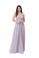 Sem Mangas Decote V Lombar Chiffon Linha A Brilho Rosa Vestidos de Madrinha