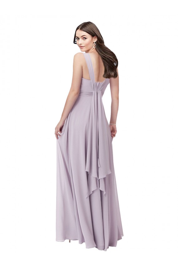 Sem Mangas Decote V Lombar Chiffon Linha A Brilho Rosa Vestidos de Madrinha