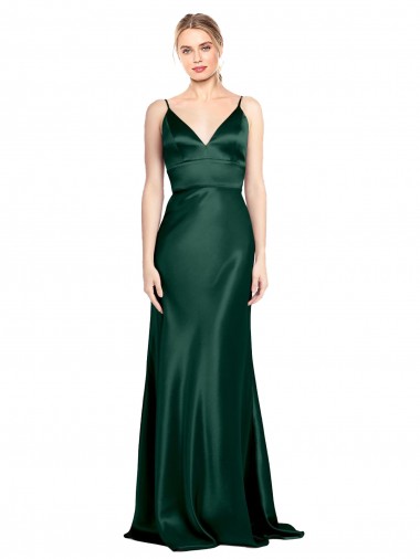 Sem Mangas Alças finas Costas em V Cetim Elástico Bainha Vestidos de Madrinha / Vestidos de Noite / Vestidos de Festa