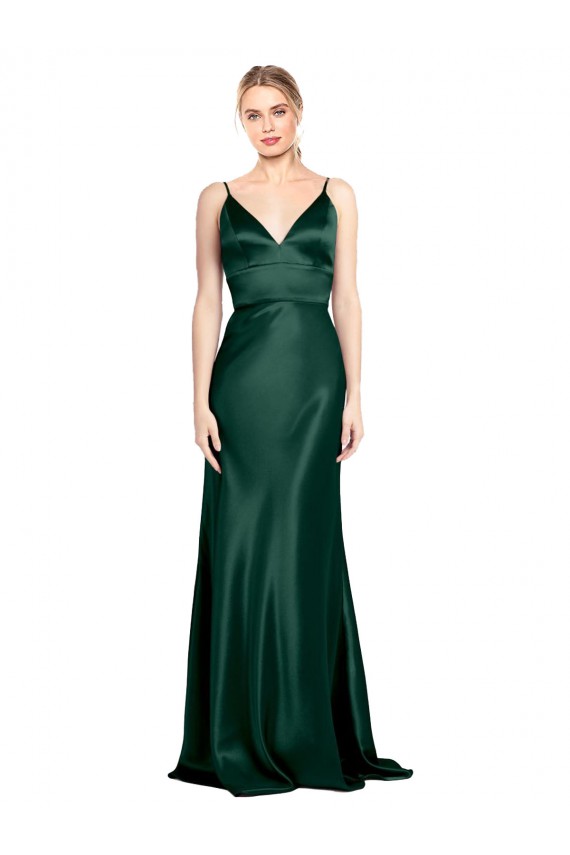 Sem Mangas Alças finas Costas em V Cetim Elástico Bainha Vestidos de Madrinha / Vestidos de Noite / Vestidos de Festa