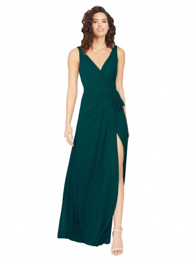 Sem Mangas Decote V Costas em V Chiffon Linha A Caçador Verde Longo Vestidos de Madrinha