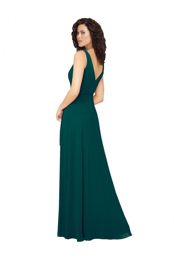 Sem Mangas Decote V Costas em V Chiffon Linha A Caçador Verde Longo Vestidos de Madrinha
