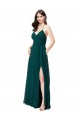 Sem Mangas Decote V Criss Cruz Chiffon Linha A Longo Caçador Verde Vestidos de Madrinha
