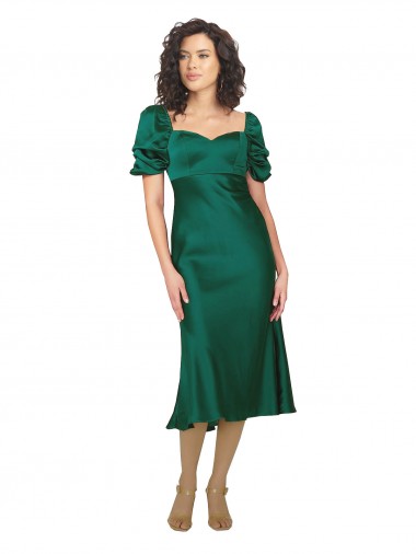 Mangas Curtas Amor Lombar Cetim Sedoso Linha A Vestidos de Madrinha / Vestidos de Noite / Vestidos de Festa