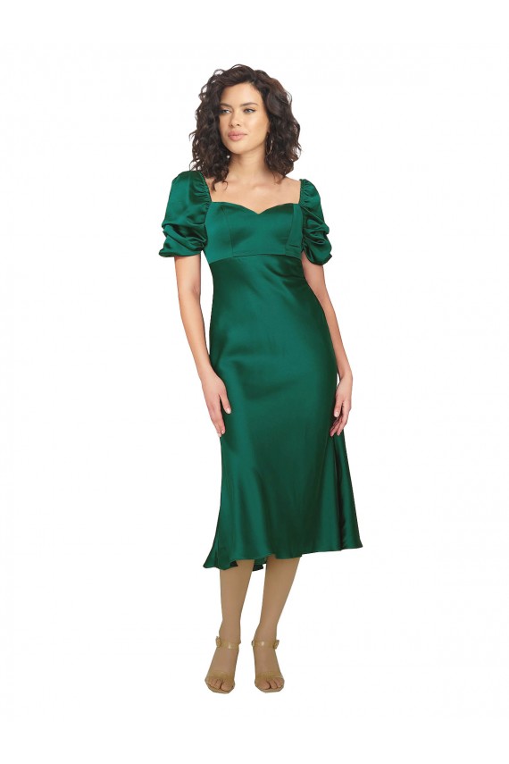 Mangas Curtas Amor Lombar Cetim Sedoso Linha A Vestidos de Madrinha / Vestidos de Noite / Vestidos de Festa