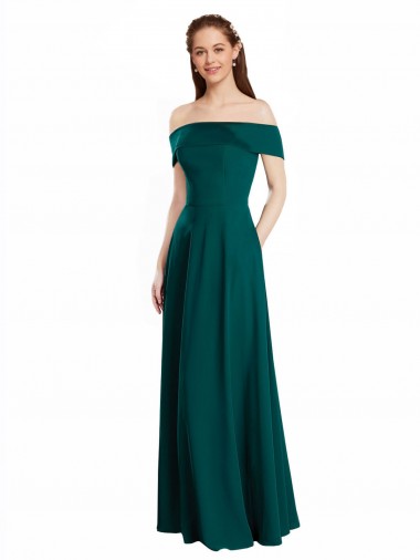 Mangas Curtas Fora do Ombro Chiffon Linha A Longo Vestidos de Madrinha