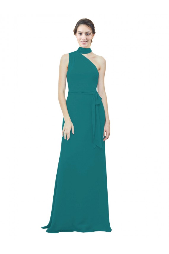 Sem Mangas Um Ombro Chiffon Linha A Caçador Verde Longo Vestidos de Madrinha