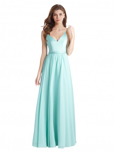 Sem Mangas Decote V Costas em V Chiffon & Cetim Linha A Vestidos de Madrinha