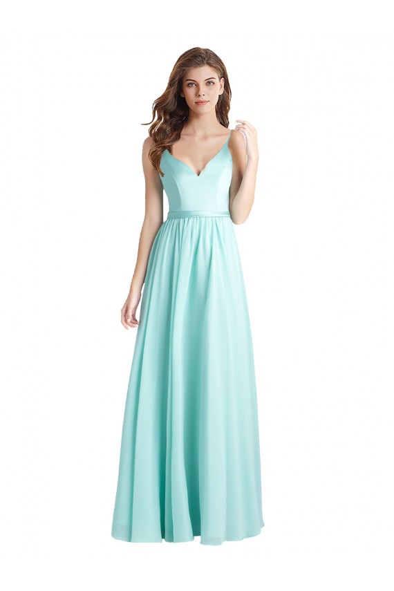 Sem Mangas Decote V Costas em V Chiffon & Cetim Linha A Vestidos de Madrinha