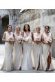 Sem Mangas Decote V Lombar Chiffon Linha A Champanhe Longo Vestidos de Madrinha