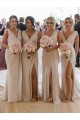 Sem Mangas Decote V Lombar Chiffon Linha A Champanhe Longo Vestidos de Madrinha