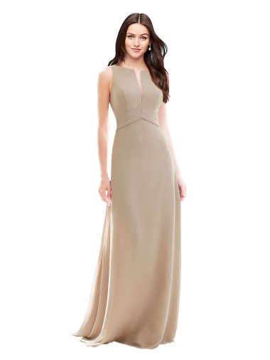 Sem Mangas Decote Alto Chiffon Linha A Longo Vestidos de Madrinha