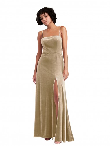 Sem Mangas Decote Quadrado Lombar Veludo Elástico Linha A Vestidos de Madrinha / Vestidos de Noite / Vestidos de Festa