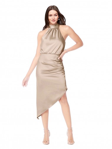 Sem Mangas Cabeçada Cetim Sedoso Linha A Vestidos de Madrinha / Vestidos de Festa / Vestidos de Cocktail / Vestidos de Homecoming