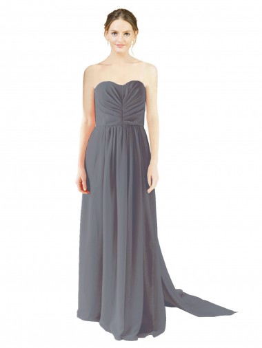 Sem Mangas Amor Abrir de volta Chiffon Linha A Longo Cinza Ardósia Vestidos de Madrinha