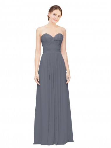 Sem Mangas Amor Chiffon Linha A Cinza Ardósia Longo Vestidos de Madrinha