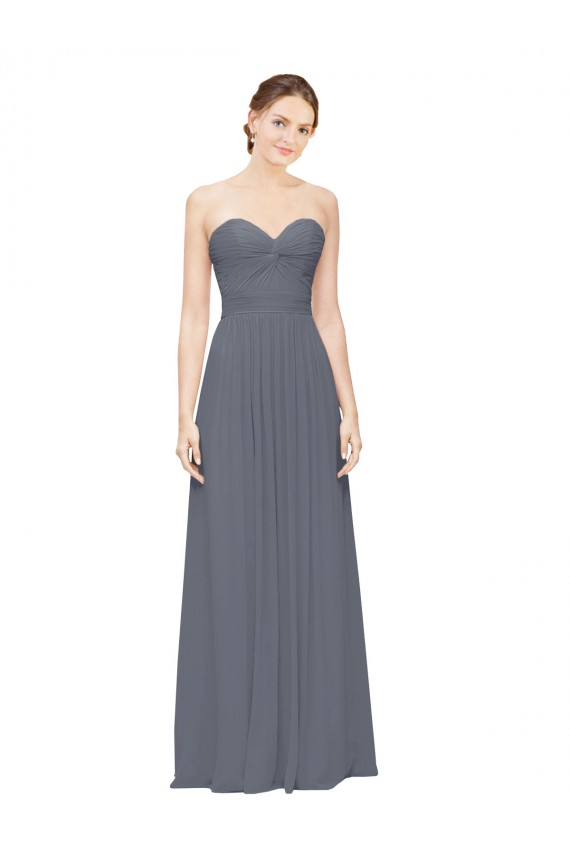 Sem Mangas Amor Chiffon Linha A Cinza Ardósia Longo Vestidos de Madrinha