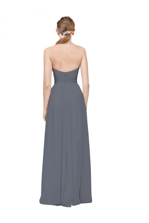 Sem Mangas Amor Chiffon Linha A Cinza Ardósia Longo Vestidos de Madrinha