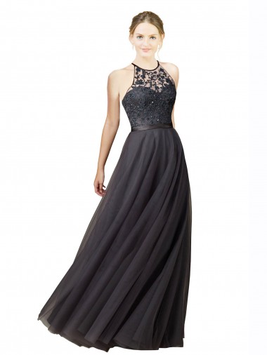 Sem Mangas Amor Criss Cruz Tule & Renda Linha A Vestidos de Madrinha