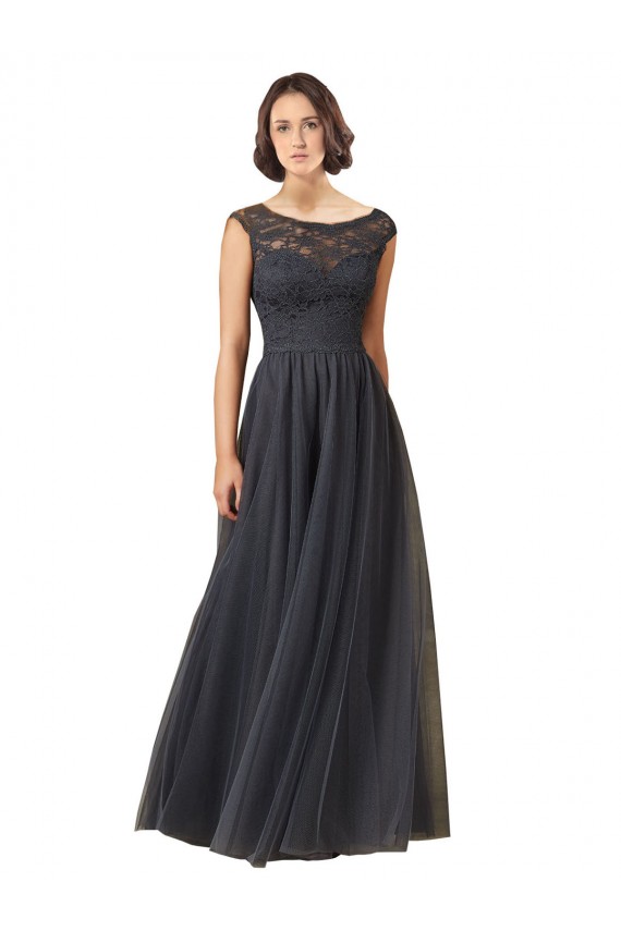 Mangas Curtas Barco Tule & Renda Linha A Vestidos de Madrinha